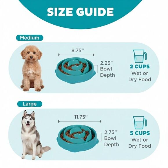NWT Outward Hound Slo Bowl Turquoise Blue LARGE Slow Feeder Anti Bloat Dog Bowl - Picture 7 of 9